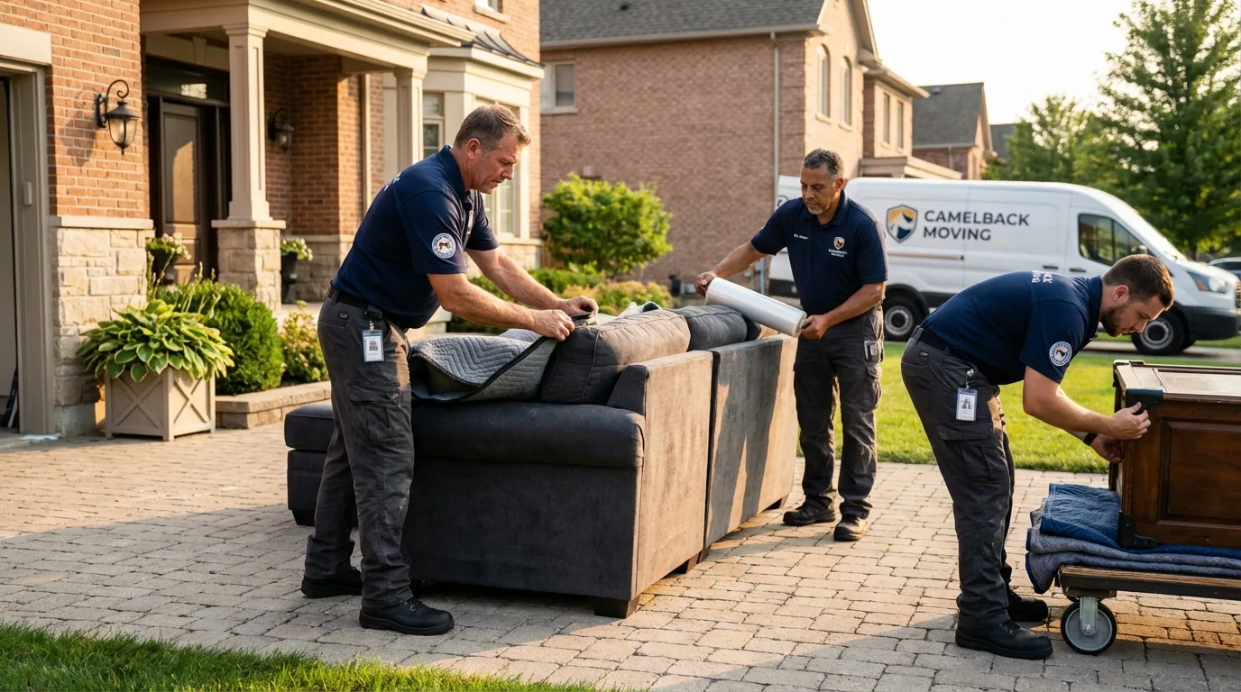 Large estate moving crew wrapping furniture in Anza, CA